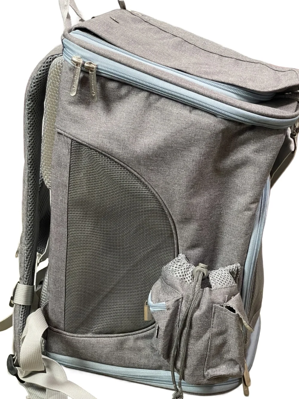 Mr. Peanuts Gray & Blue Convertible Small Pet Backpack & Crossbody Bag -Fleece